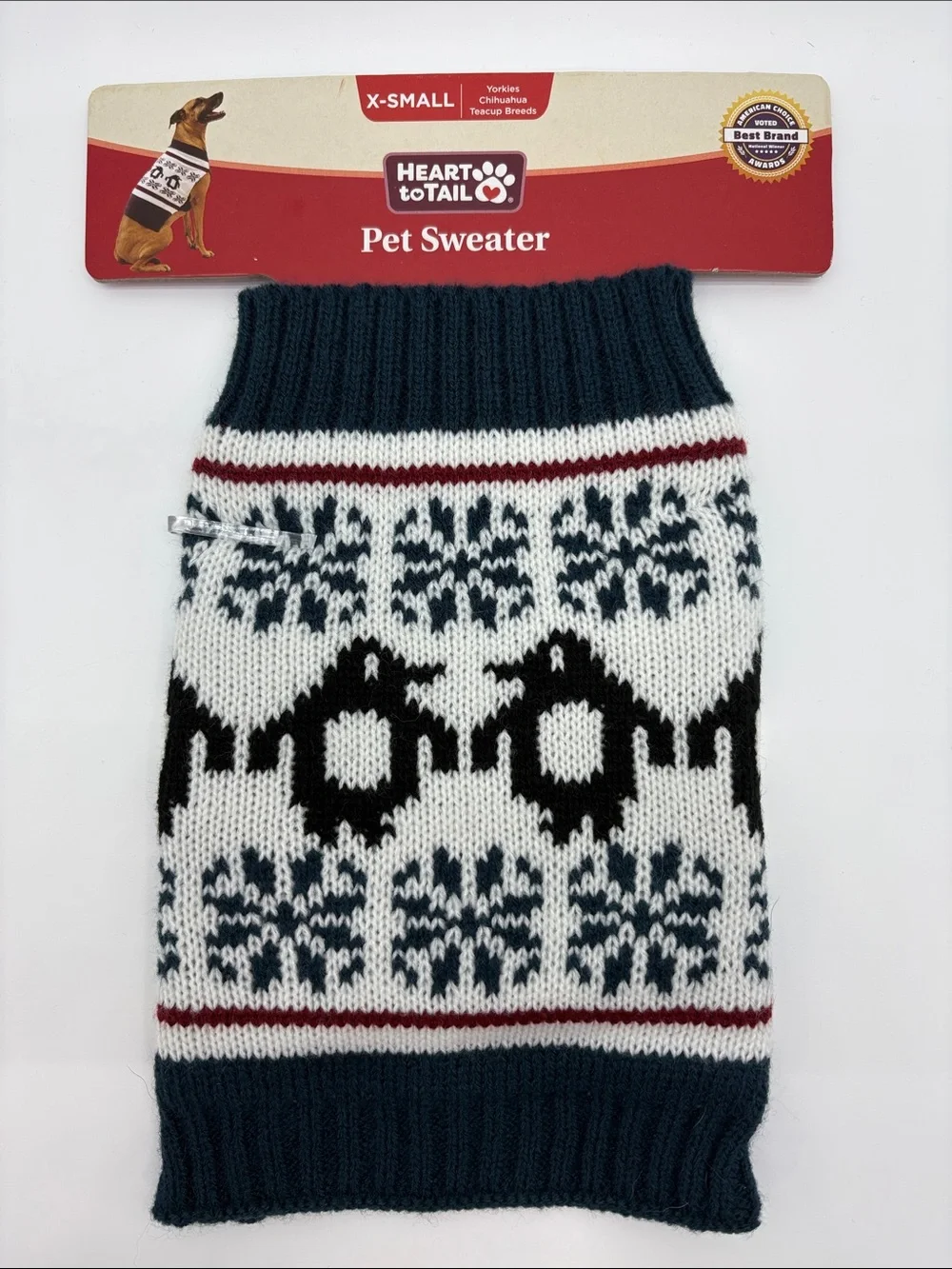 Heart to Tail X-Small Navy, White & Black Penguin Knit Pet Sweater
